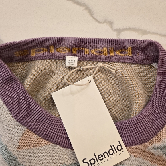 NWT Splendid Ziggy Star Oversized Crewneck Sweater White Blue Yellow Size Small - Picture 7 of 13